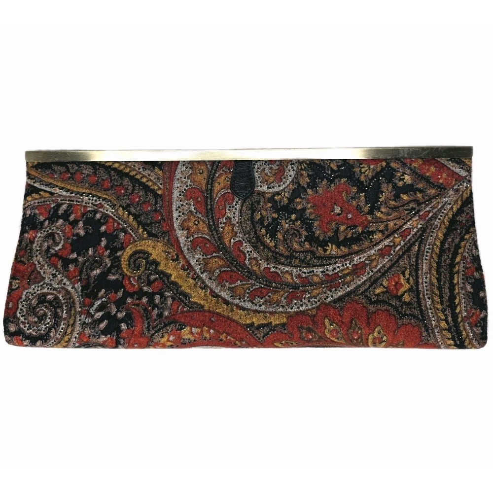 Vintage Chinese Laundry Paisley Tapestry Clutch Bag Boho Evening Purse Gold...